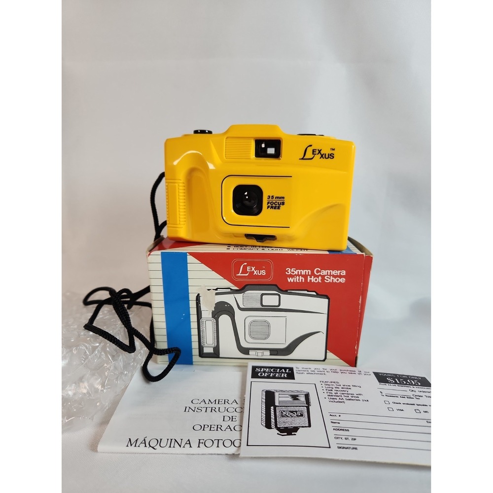 Vintage Lexus 35mm Camera with Hot Shoe Original Box Yellow Focus Free